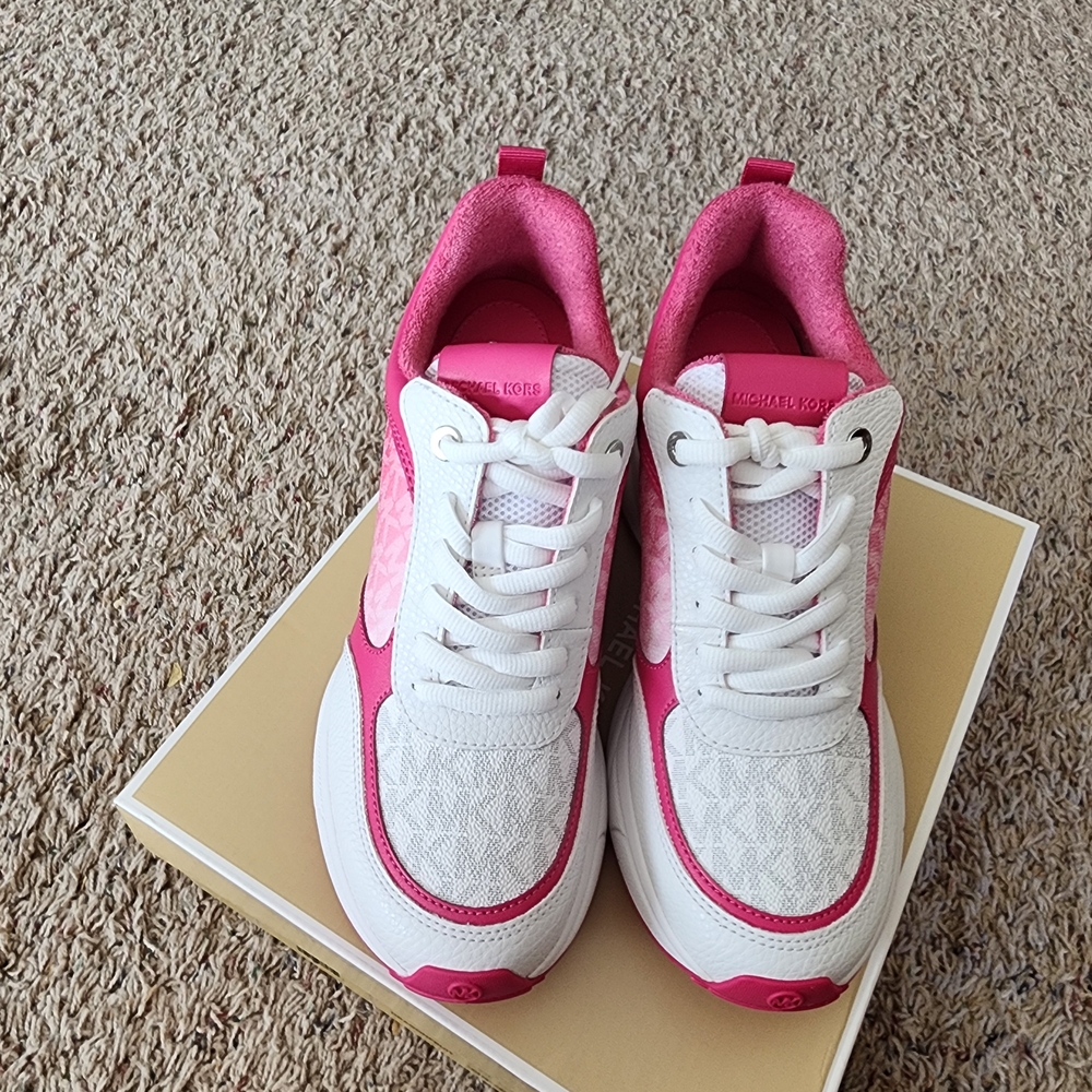 Michael Kors White and Hot Pink Women's Chunky Sneakers - Picture 2 of 4